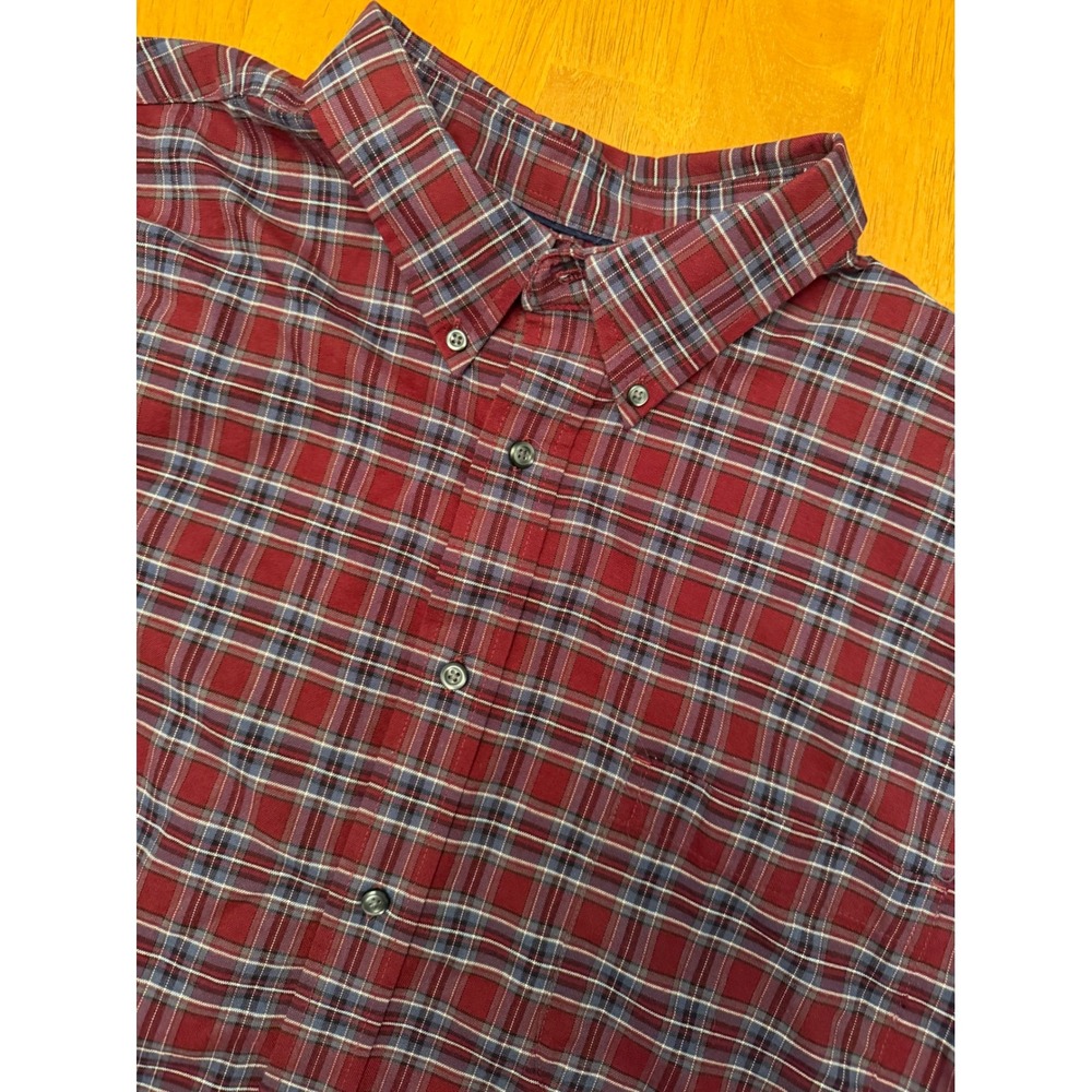 St. Johns Bay Mens 2XL Tall Red Plaid Easy Care Long Sleeve Button Down Shirt